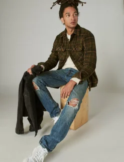 Lucky Brand buffalo plaid knit shirting olive multi*MEN Button-Downs
