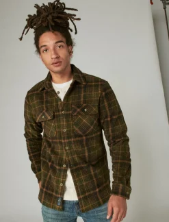 Lucky Brand buffalo plaid knit shirting olive multi*MEN Button-Downs