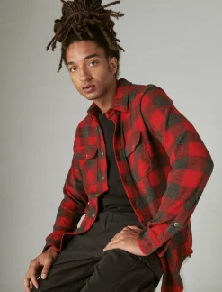 Lucky Brand buffalo plaid knit shirting red multi*MEN Button-Downs