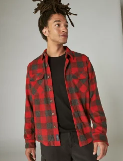 Lucky Brand buffalo plaid knit shirting red multi*MEN Button-Downs