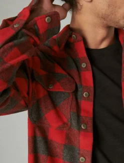 Lucky Brand buffalo plaid knit shirting red multi*MEN Button-Downs