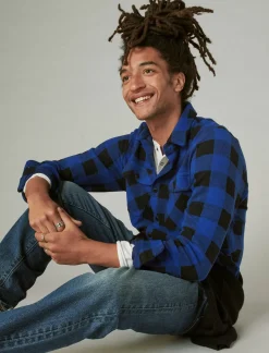 Lucky Brand buffalo plaid knit shirting blue multi*MEN Button-Downs