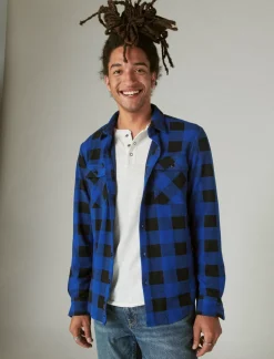 Lucky Brand buffalo plaid knit shirting blue multi*MEN Button-Downs