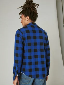 Lucky Brand buffalo plaid knit shirting blue multi*MEN Button-Downs