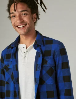 Lucky Brand buffalo plaid knit shirting blue multi*MEN Button-Downs