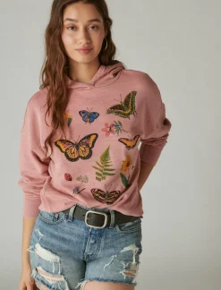 Lucky Brand butterfly floral motif pullover antler*WOMEN Activewear