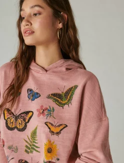 Lucky Brand butterfly floral motif pullover antler*WOMEN Activewear