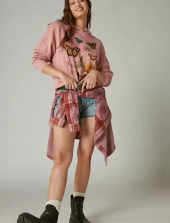 Lucky Brand butterfly floral motif pullover antler*WOMEN Activewear