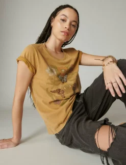 Lucky Brand butterfly garden classic crew honey mustard*WOMEN Graphic Tees