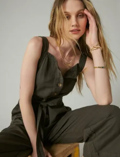 Lucky Brand button front jumpsuit raven*WOMEN Jumpsuits & Overalls