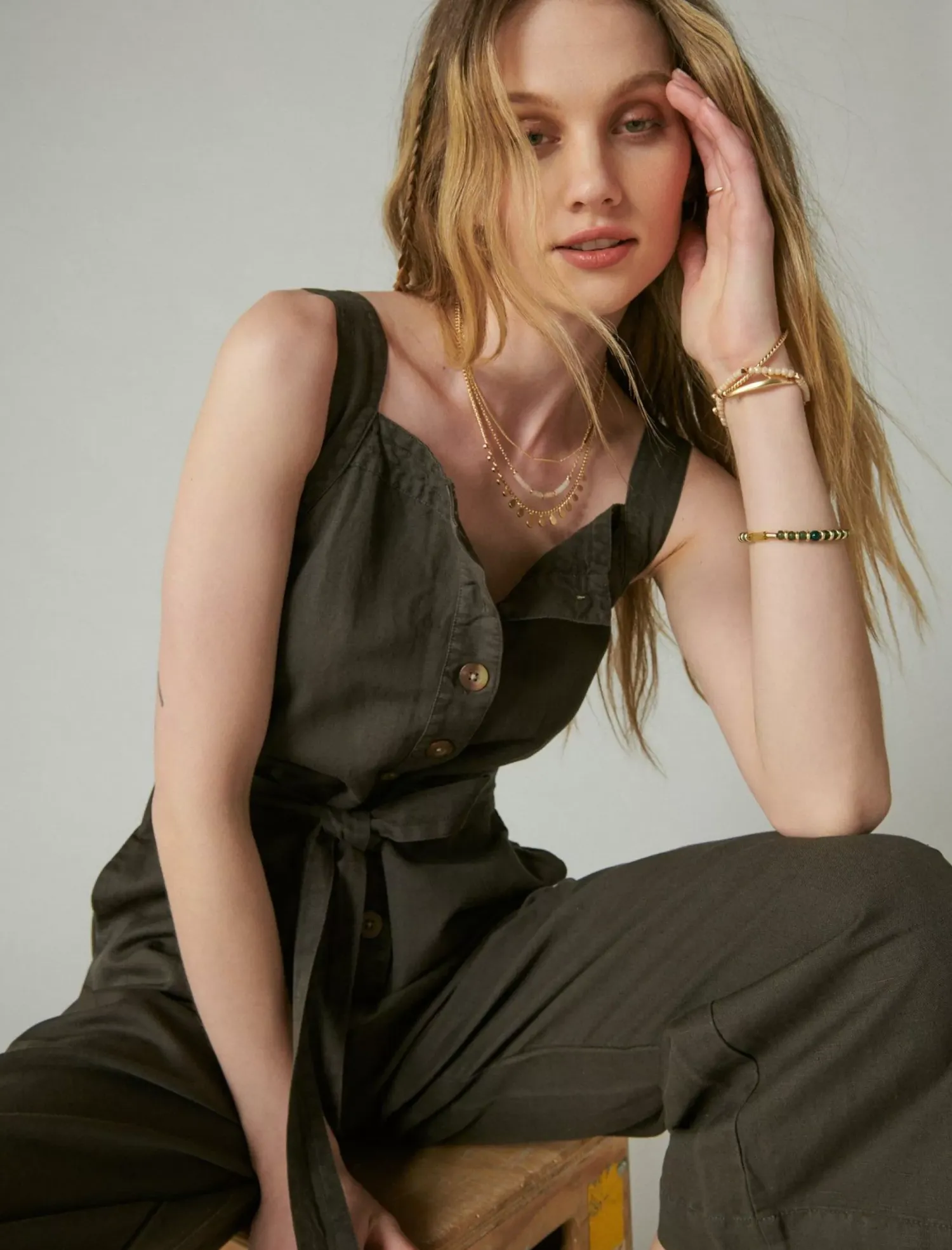 Lucky Brand button front jumpsuit raven*WOMEN Jumpsuits & Overalls