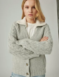 Lucky Brand cable collared cardigan light heather grey*WOMEN Sweaters & Sweatshirts