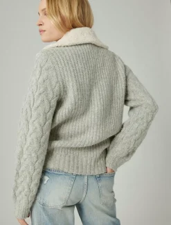 Lucky Brand cable collared cardigan light heather grey*WOMEN Sweaters & Sweatshirts