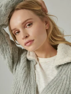 Lucky Brand cable collared cardigan light heather grey*WOMEN Sweaters & Sweatshirts