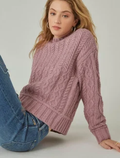 Lucky Brand cable crew sweater nostalgia rose*WOMEN Sweaters & Sweatshirts