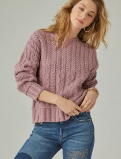 Lucky Brand cable crew sweater nostalgia rose*WOMEN Sweaters & Sweatshirts