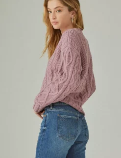 Lucky Brand cable crew sweater nostalgia rose*WOMEN Sweaters & Sweatshirts