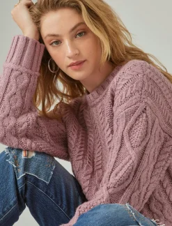 Lucky Brand cable crew sweater nostalgia rose*WOMEN Sweaters & Sweatshirts