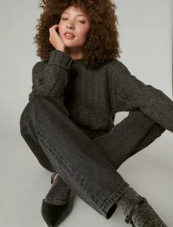Lucky Brand cable crew sweater charcoal heather*WOMEN Sweaters & Sweatshirts