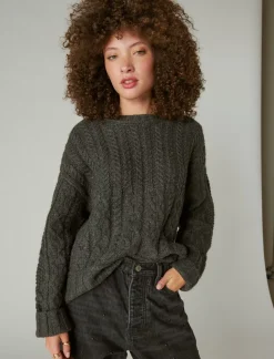 Lucky Brand cable crew sweater charcoal heather*WOMEN Sweaters & Sweatshirts