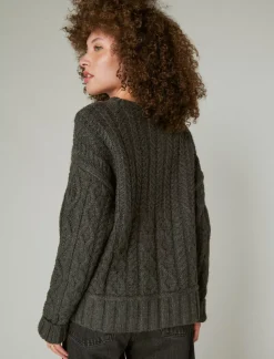 Lucky Brand cable crew sweater charcoal heather*WOMEN Sweaters & Sweatshirts