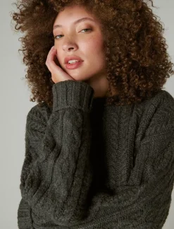 Lucky Brand cable crew sweater charcoal heather*WOMEN Sweaters & Sweatshirts