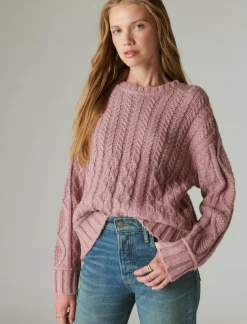 Lucky Brand cable crew sweater nostalgia rose*WOMEN Sweaters & Sweatshirts