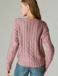 Lucky Brand cable crew sweater nostalgia rose*WOMEN Sweaters & Sweatshirts