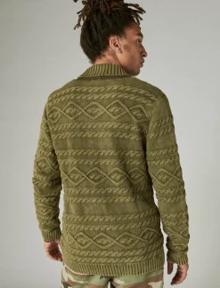 Lucky Brand cable knit cardigan drk olive acid wash*MEN Sweaters