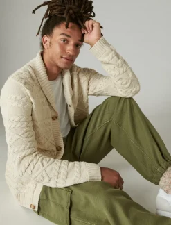 Lucky Brand cable knit cardigan whitecap gray*MEN Sweaters