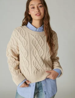 Lucky Brand cable stitch pullover grey morn*WOMEN Sweaters & Sweatshirts