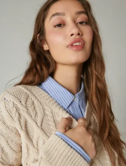 Lucky Brand cable stitch pullover grey morn*WOMEN Sweaters & Sweatshirts