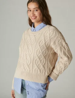 Lucky Brand cable stitch pullover grey morn*WOMEN Sweaters & Sweatshirts