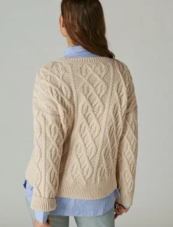 Lucky Brand cable stitch pullover grey morn*WOMEN Sweaters & Sweatshirts