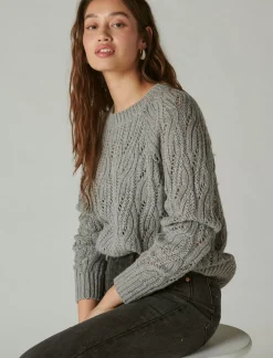 Lucky Brand cable stitch shine pullover medium heather grey*WOMEN Sweaters & Sweatshirts