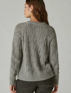 Lucky Brand cable stitch shine pullover medium heather grey*WOMEN Sweaters & Sweatshirts