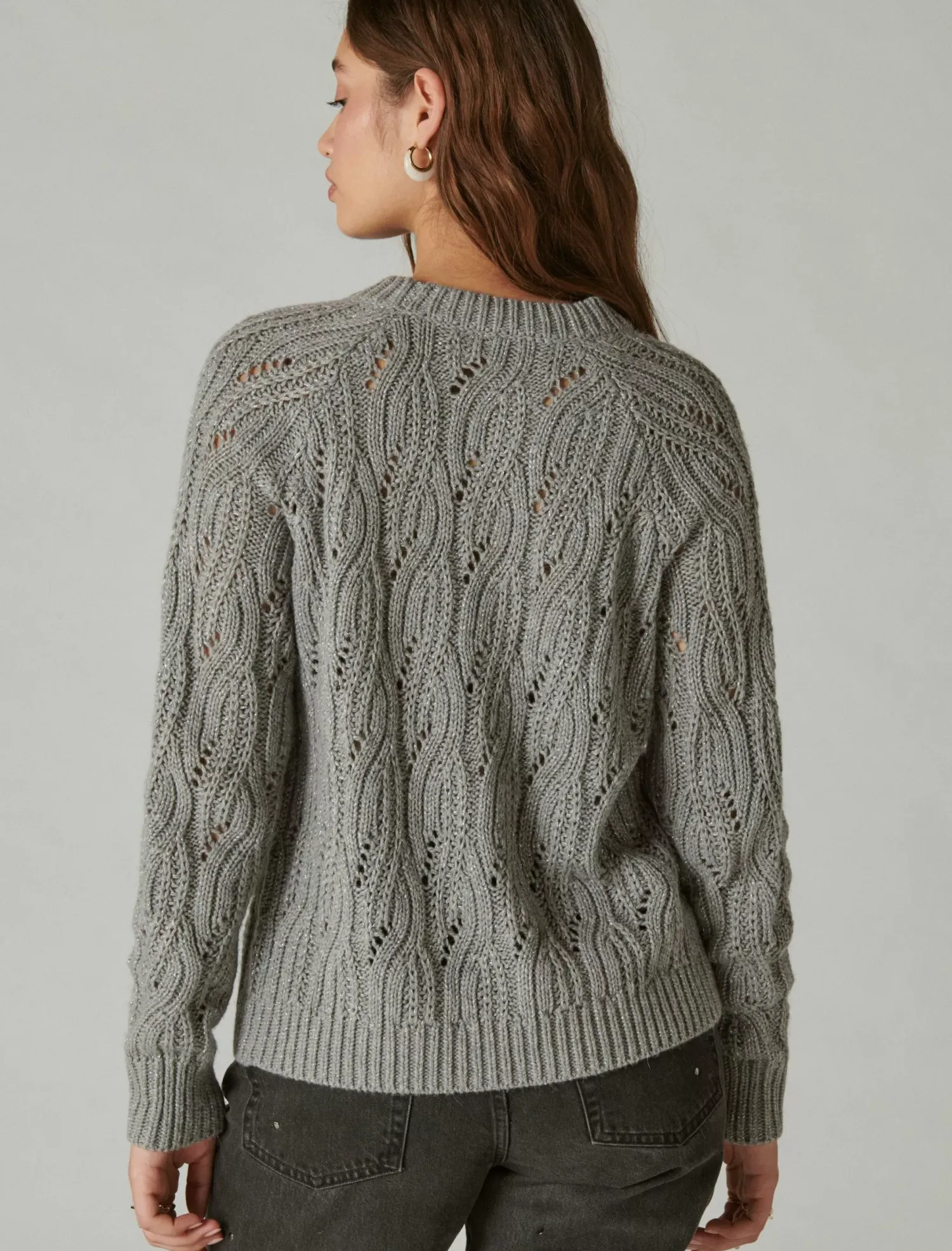 Lucky Brand cable stitch shine pullover medium heather grey*WOMEN Sweaters & Sweatshirts