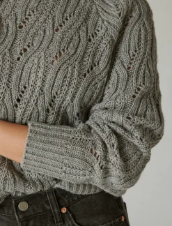 Lucky Brand cable stitch shine pullover medium heather grey*WOMEN Sweaters & Sweatshirts