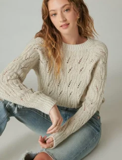 Lucky Brand cable stitch shine pullover straw heather*WOMEN Sweaters & Sweatshirts