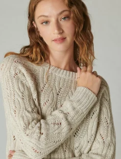 Lucky Brand cable stitch shine pullover straw heather*WOMEN Sweaters & Sweatshirts