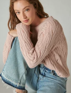 Lucky Brand cable stitch shine pullover sepia rose*WOMEN Sweaters & Sweatshirts
