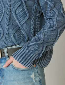 Lucky Brand cable stitch v neck pullover dark denim acid wash*WOMEN Sweaters & Sweatshirts