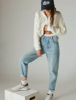 Lucky Brand cable zip mock neck sweater egret*WOMEN Sweaters & Sweatshirts