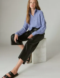 Lucky Brand cable zip mock neck sweater wash bleached denim*WOMEN Sweaters & Sweatshirts