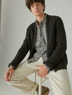 Lucky Brand cable zip up cardigan #001 black*MEN Sweaters