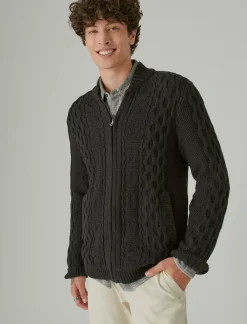 Lucky Brand cable zip up cardigan #001 black*MEN Sweaters
