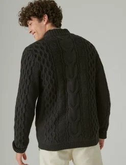 Lucky Brand cable zip up cardigan #001 black*MEN Sweaters