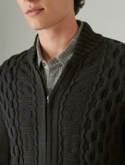 Lucky Brand cable zip up cardigan #001 black*MEN Sweaters