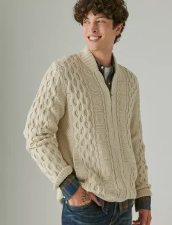 Lucky Brand cable zip up cardigan cream*MEN Sweaters