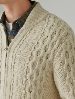 Lucky Brand cable zip up cardigan cream*MEN Sweaters